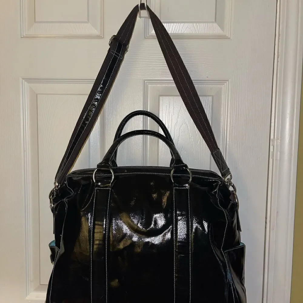 Urban Junket Black patent coated Canvas extra large JB laptop tote/shoul…
